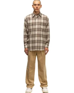 AURALEE Super Light Wool Check Shirt Light Brown Check>Men Shirts