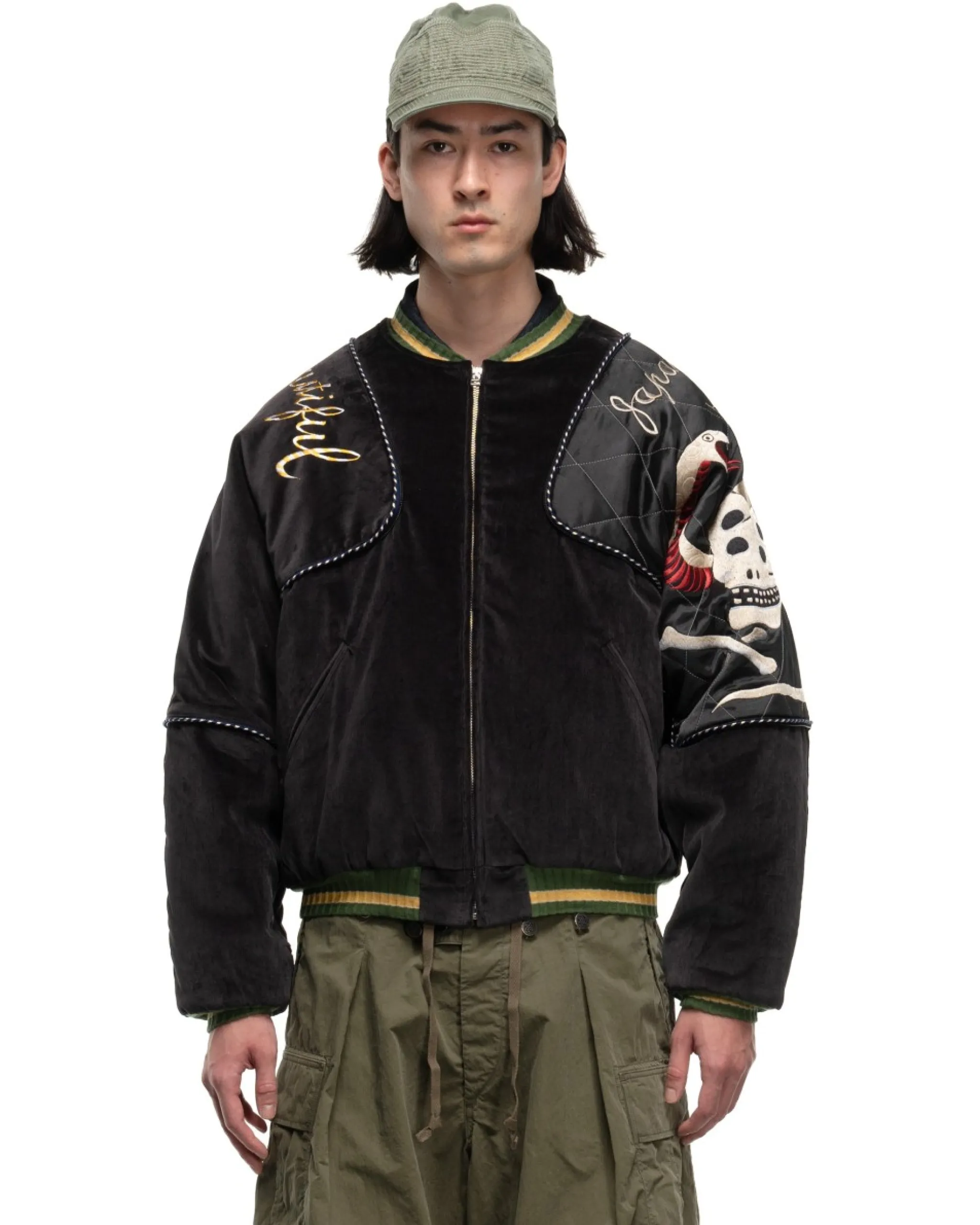 KAPITAL Velveteen Sham Bomber Jkt (Rainskull&Snake) Black>Men Outerwear