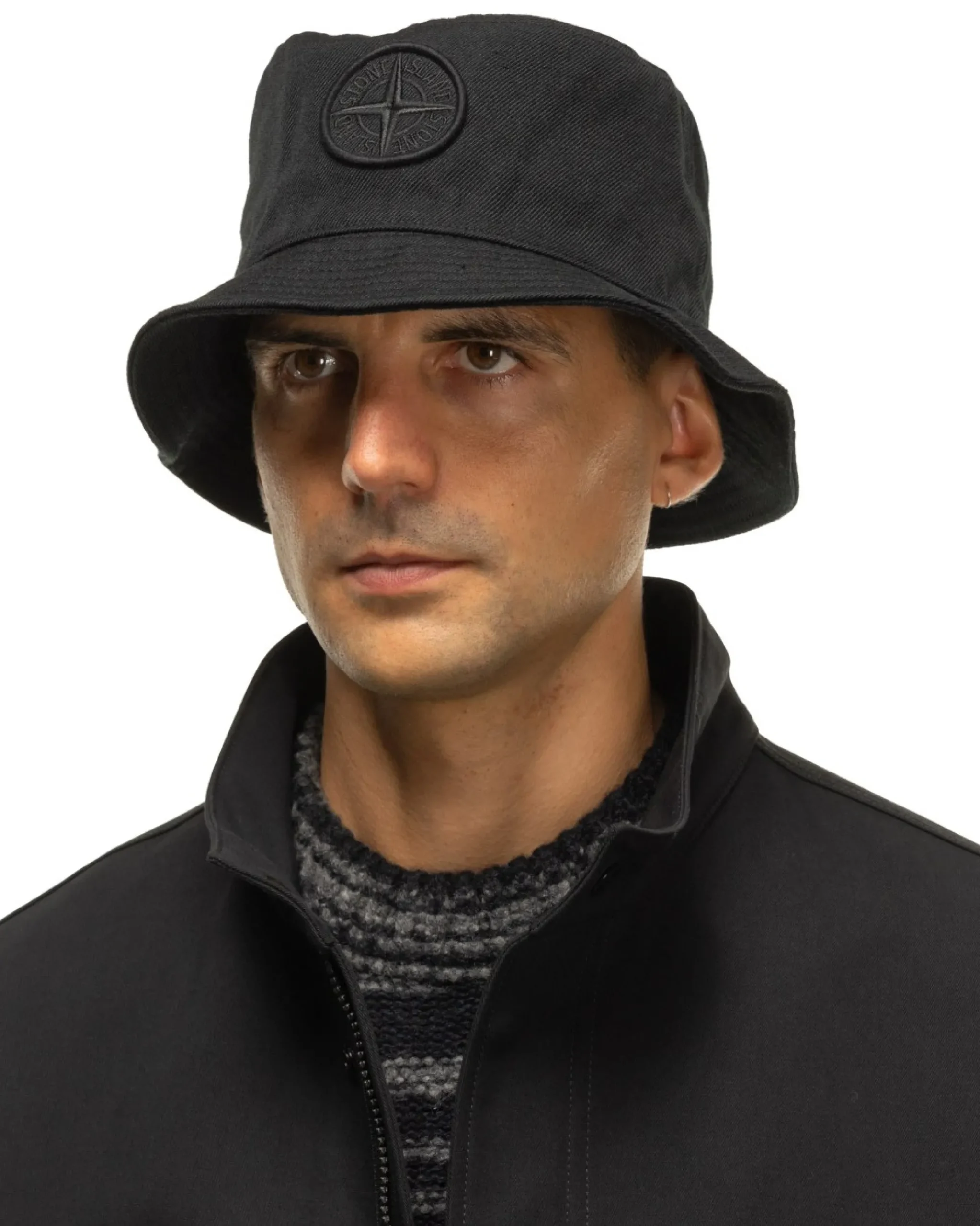 Stone Island Wool/Polyester Gabardine Bucket Hat Black>Men Headwear