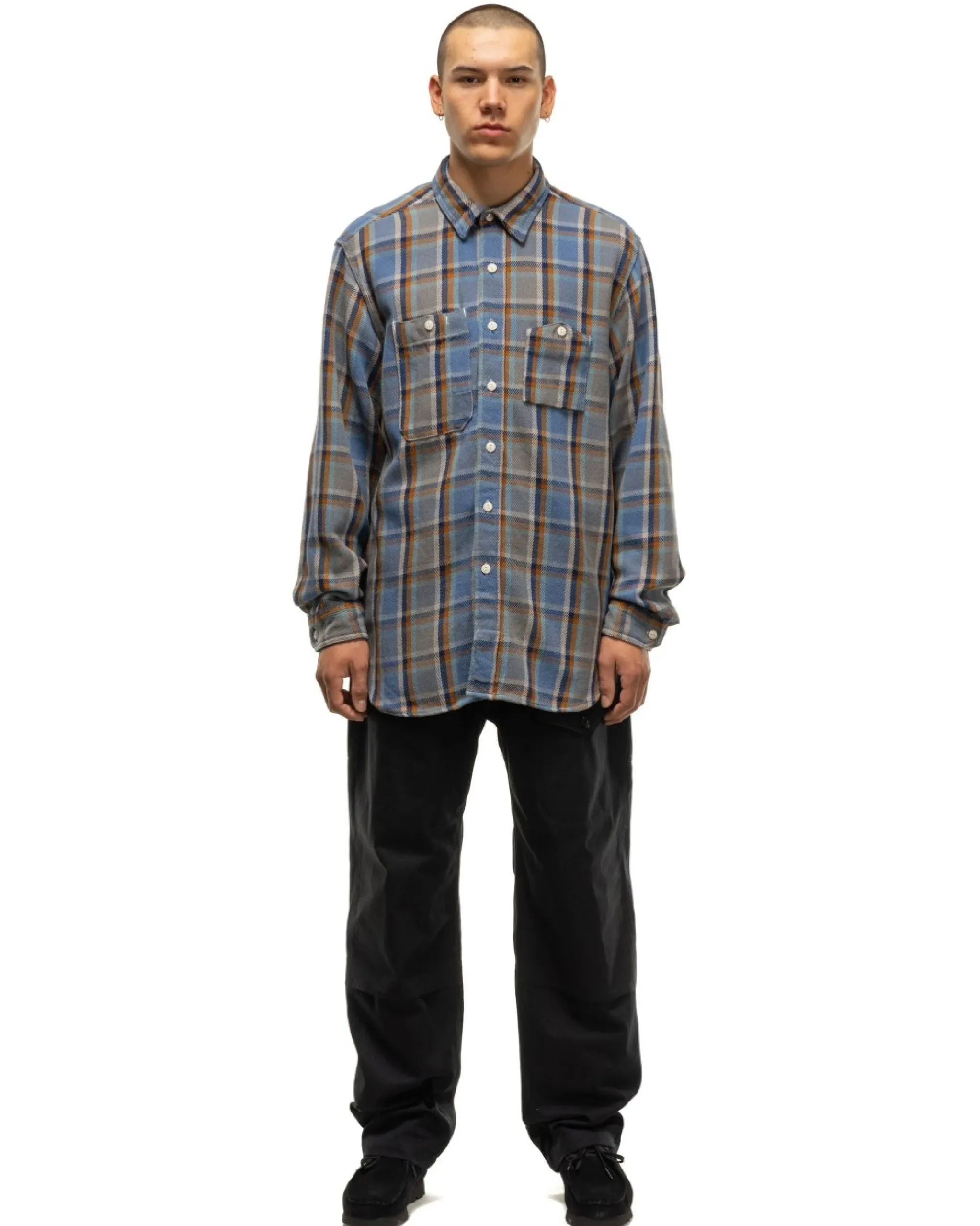 Engineered Garments Work Shirt Cotton Heavy Twill Plaid Blue>Men Shirts
