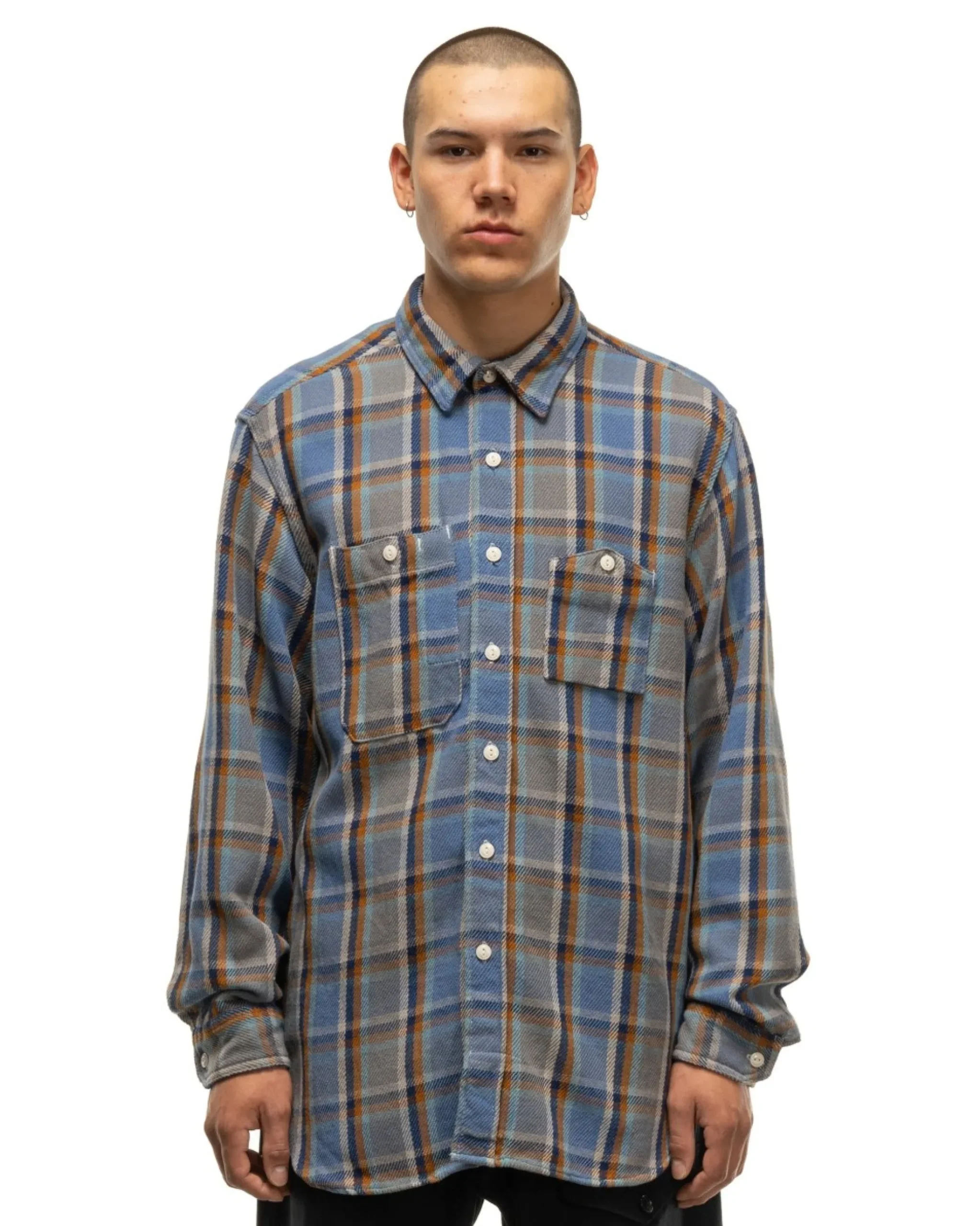Engineered Garments Work Shirt Cotton Heavy Twill Plaid Blue>Men Shirts